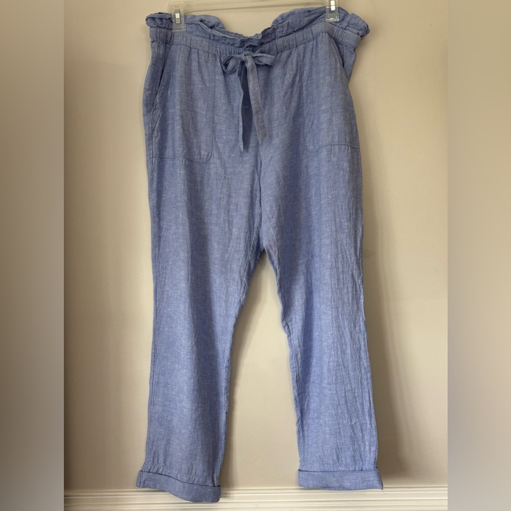 SoHo Street NY&C Chambray Linen Blend Pants Size Large Pull On Beach Effortless